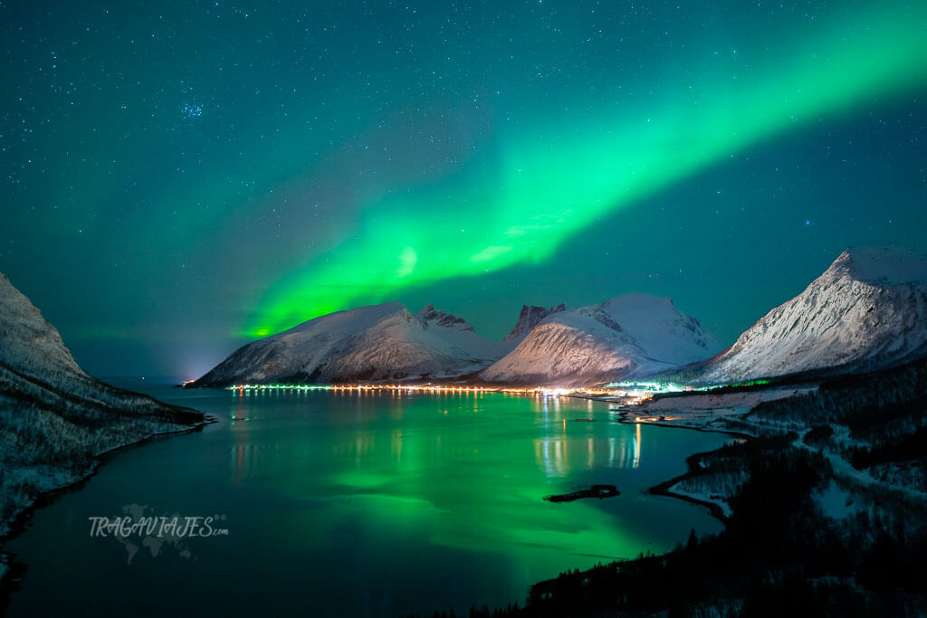 Dónde ver auroras boreales en Senja - Auroras boreales desde la plataforma de Bergsbotn