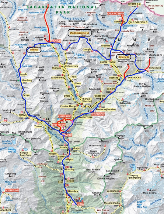 Mapa campo base del Everest - Tres pasos