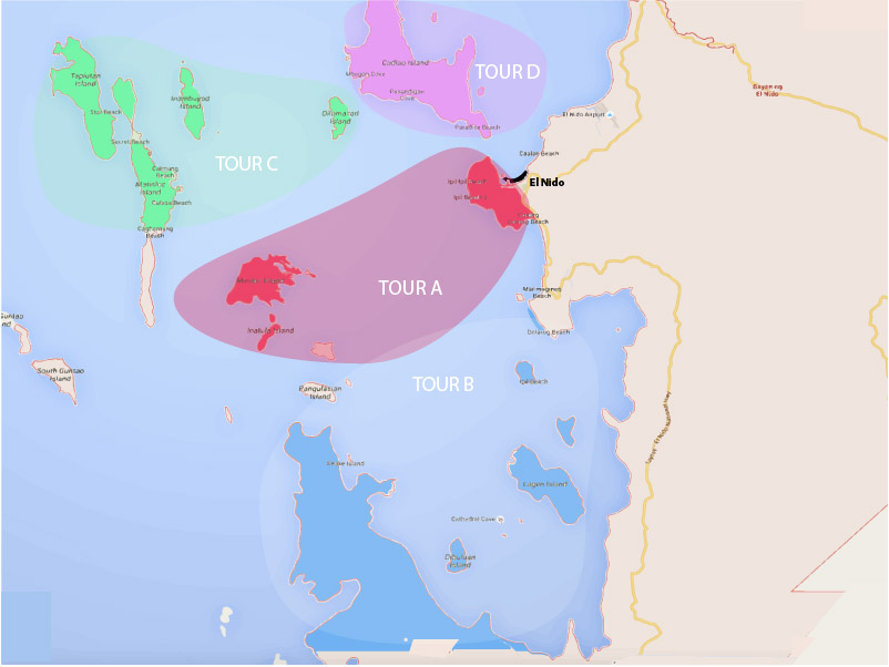 Mapa de los tours de el Nido, Filipinas
